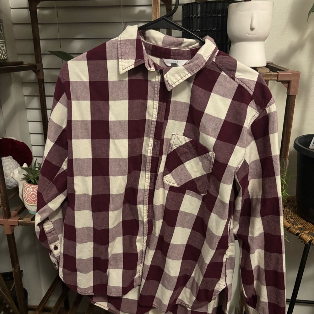 Men's Burgundy and White Checkered Shirt